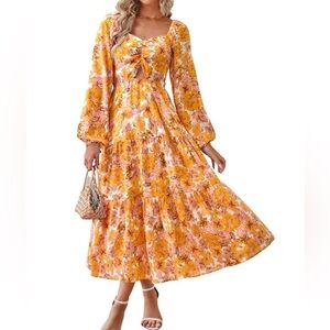 Sunshine Floral Tie-Front Maxi Dress - Yellow Floral